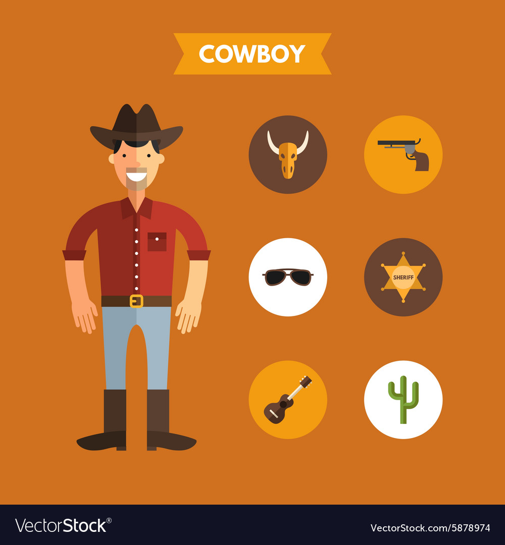 Flaches Design von Cowboy mit Icon-Set Infografik