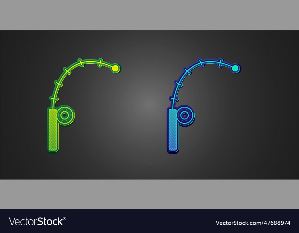 Green and blue fishing rod icon isolated on black Vector Image
