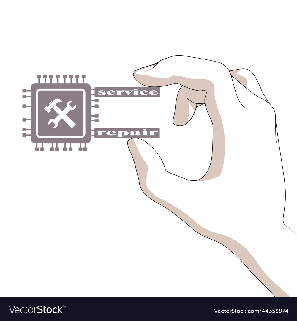 Hand holding cpu microprocessor chip with service vector image Hand holding cpu microprocessor chip with service
