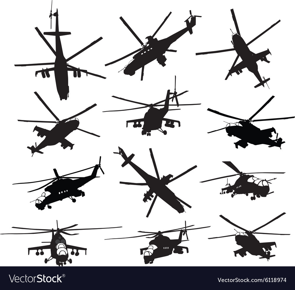 Helicopter silhouettes set