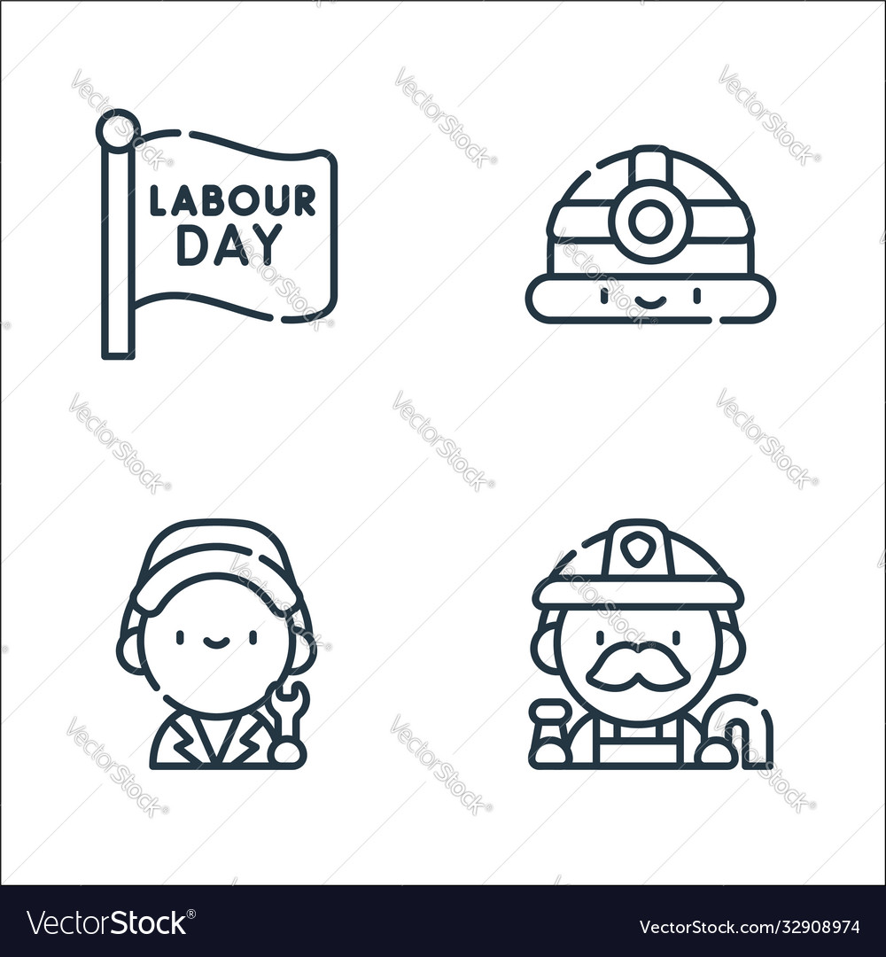 Labour day line icons linear set quality vector image Labour day line icons linear set quality