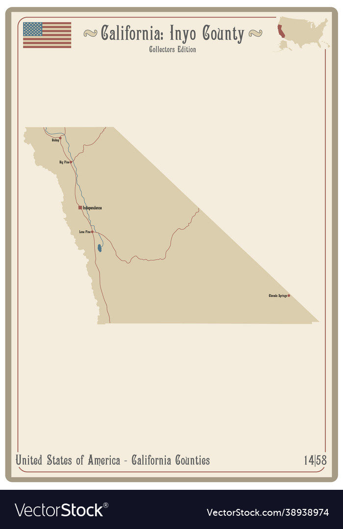 Map inyo county in california Royalty Free Vector Image