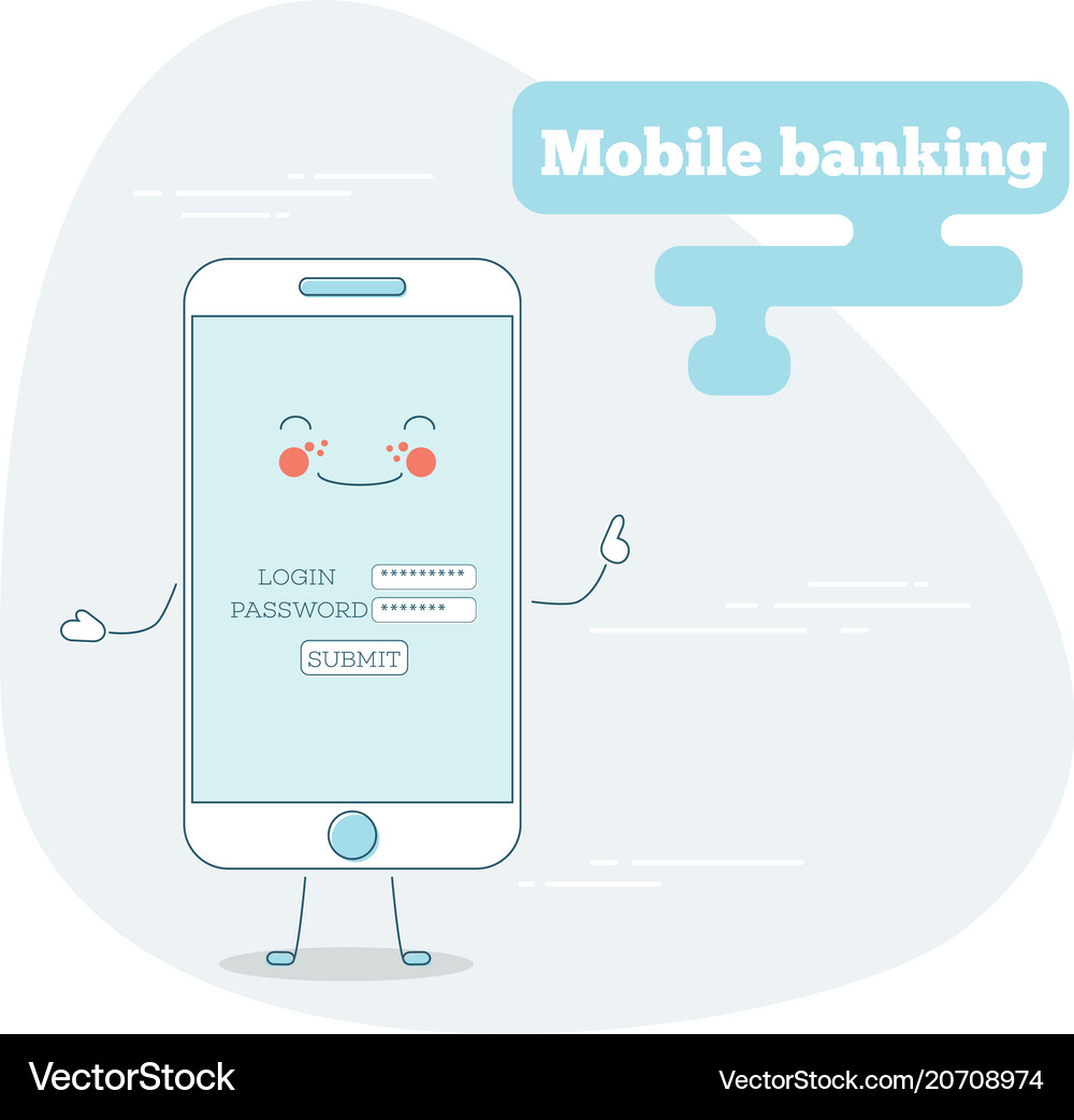 Mobile banking concept in line art style Vector Image