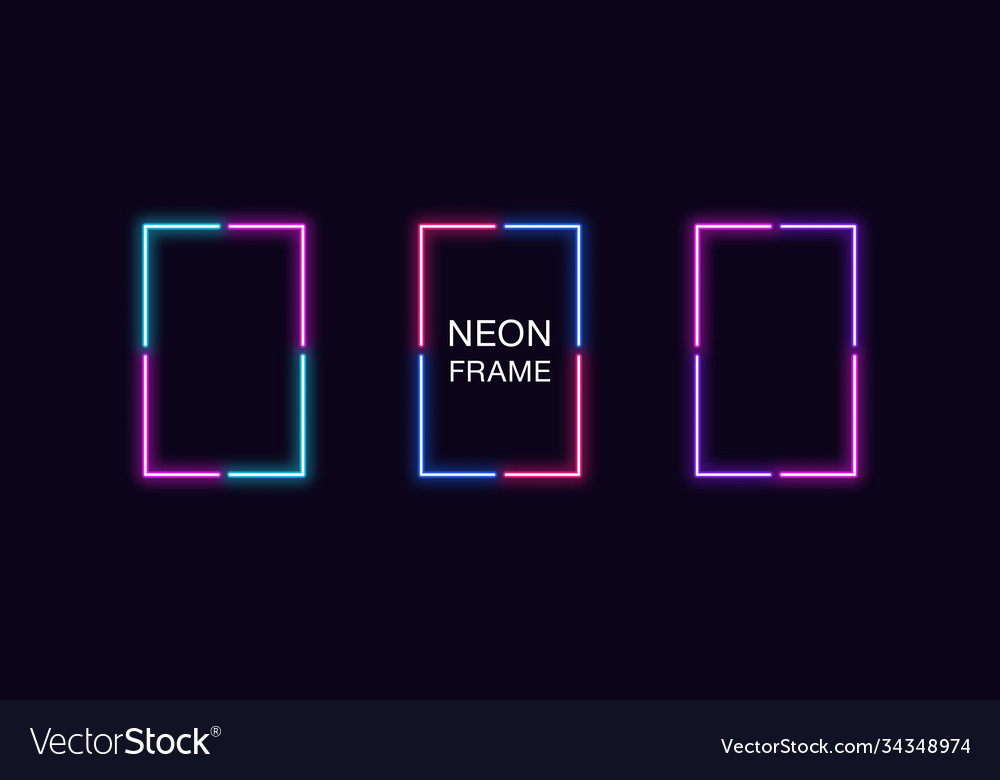 Neon rectangle frame set rectangular vector image Neon rectangle frame set rectangular