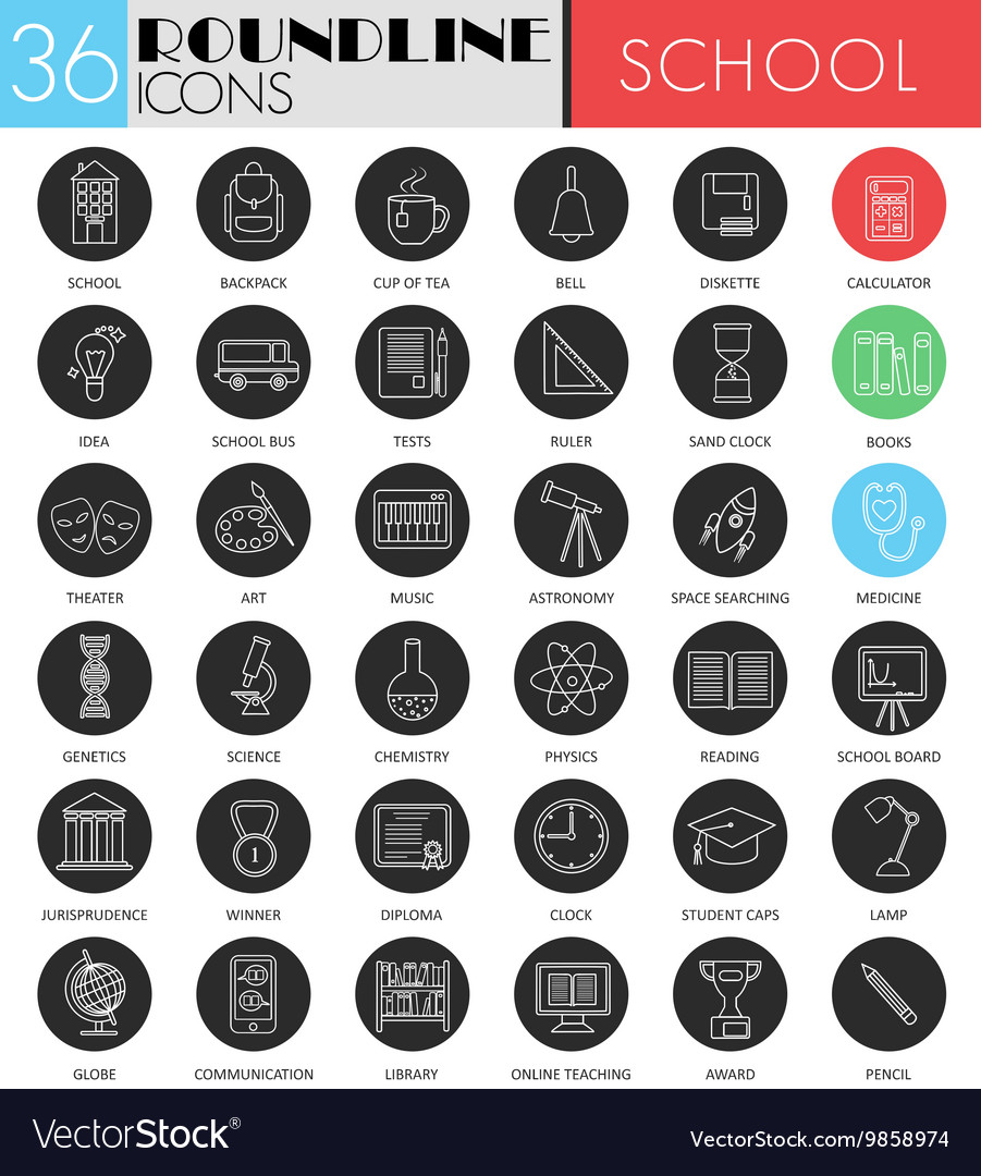 School colledge circle white black icon set