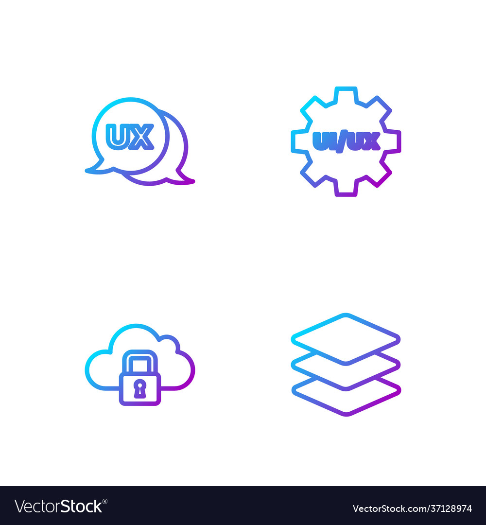 Set line layers cloud computing lock ui or ux vector image Set line layers cloud computing lock ui or ux