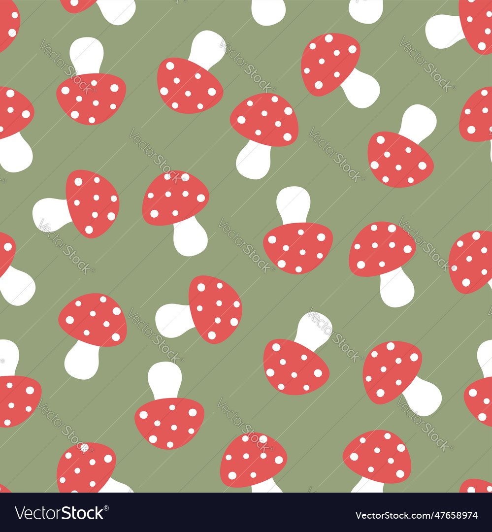 Simple seamless pattern with mushrooms on a green Vector Image Simple seamless pattern with mushrooms on a green