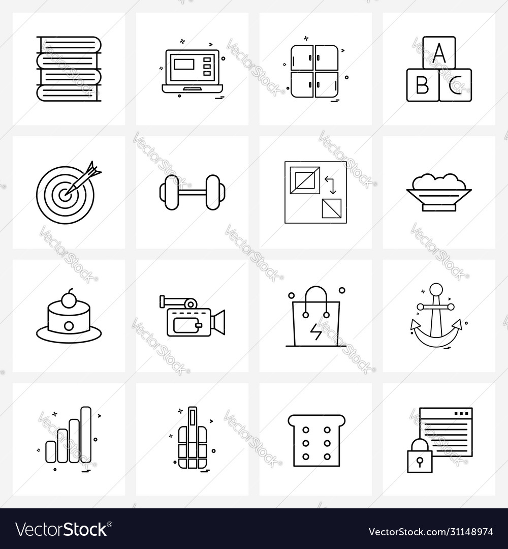 Ui set 16 basic line icons dumbbell game