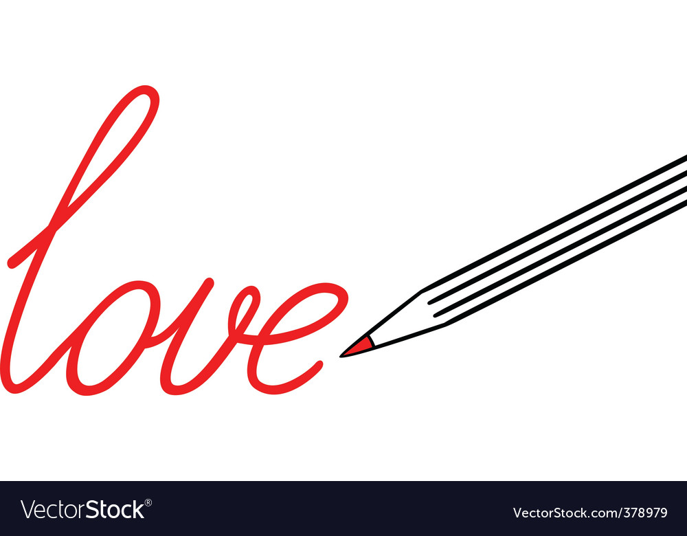 Big pencil draw word love Royalty Free Vector Image