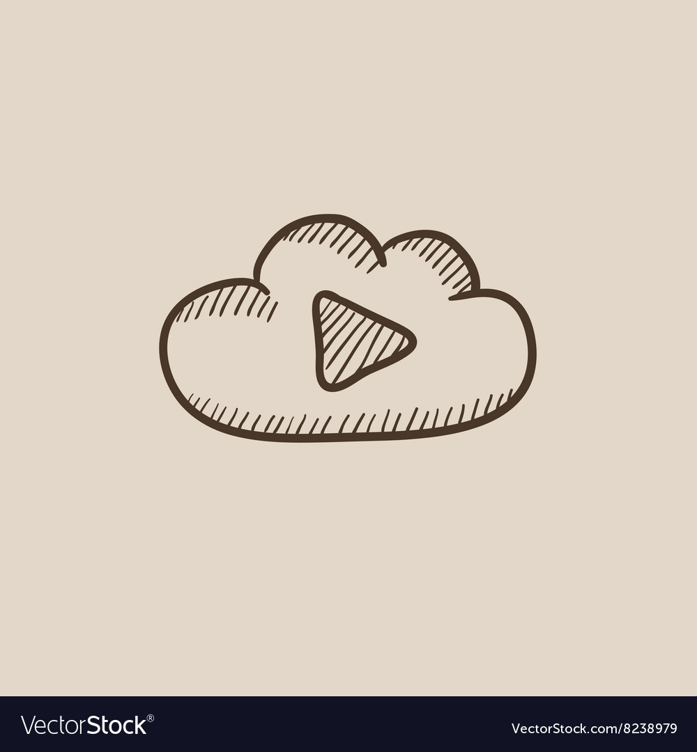 Cloud with play button sketch icon