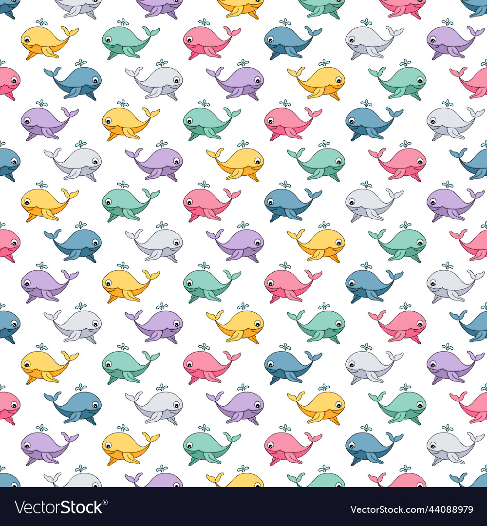 Funny seamless pattern with colorful whales