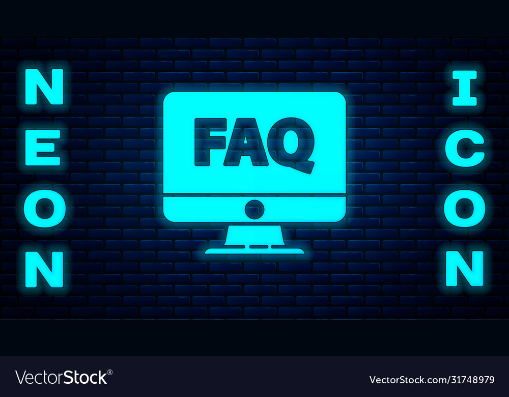 Glowing neon computer monitor and faq icon vector image Glowing neon computer monitor and faq icon