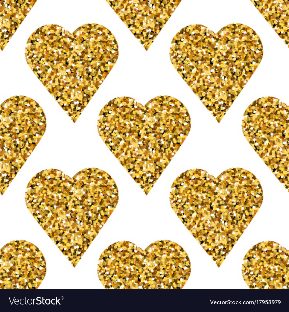 Gold heart seamless pattern on white background