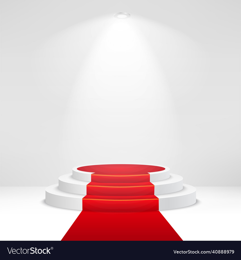 Illuminated stage podium with confetti and red vector image Illuminated stage podium with confetti and red