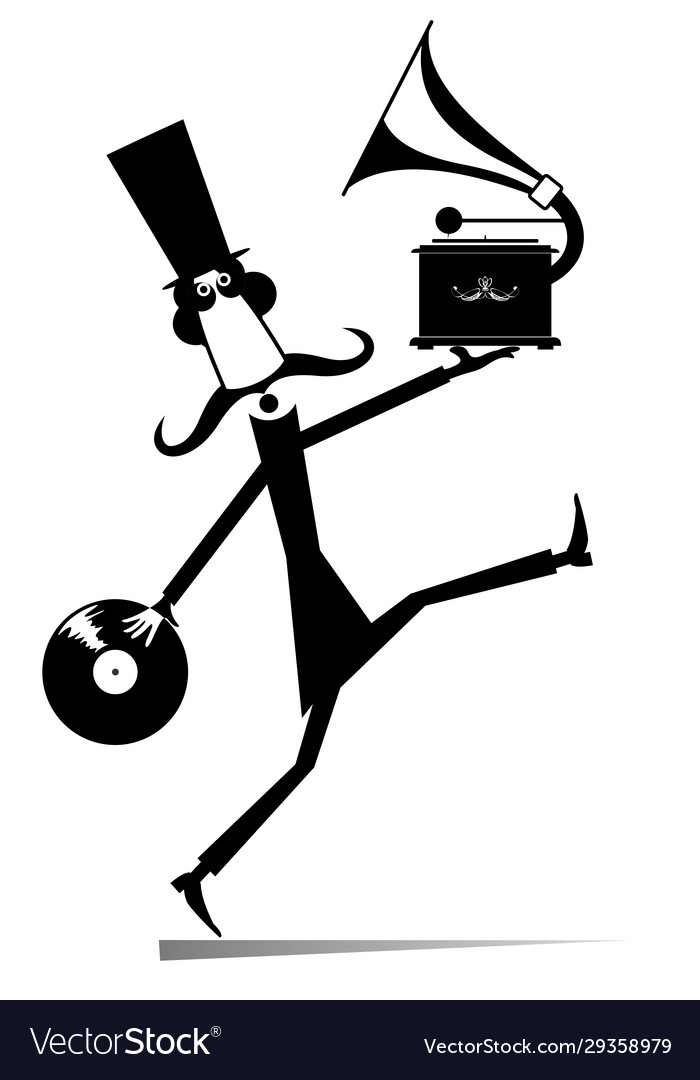 Man with vintage record player