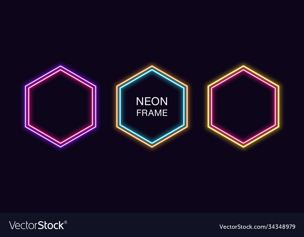 Neon hexagon frame set hexagonal border Vector Image Neon hexagon frame set hexagonal border