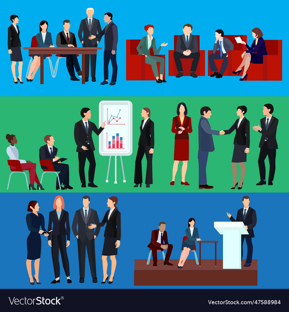 Business meetings set of employees and partners Vector Image