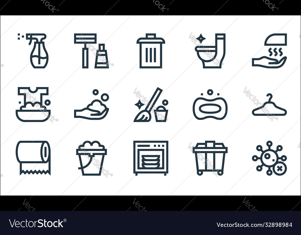 Cleaning line icons linear set quality Vector Image Cleaning line icons linear set quality