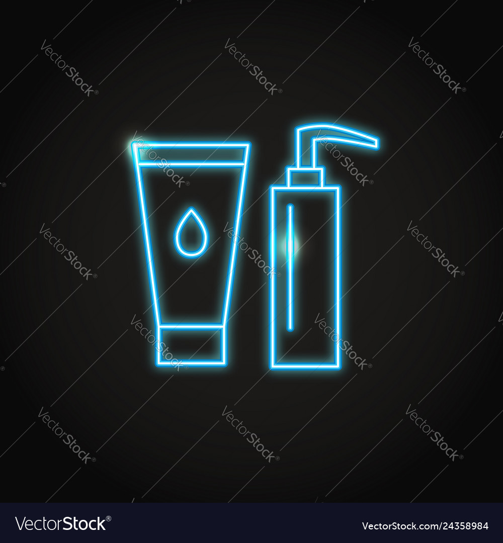 Cosmetic bottles icon in glowing neon style