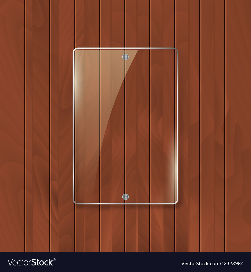 Glass Frame On Wooden Texture Background Glass Vector Image