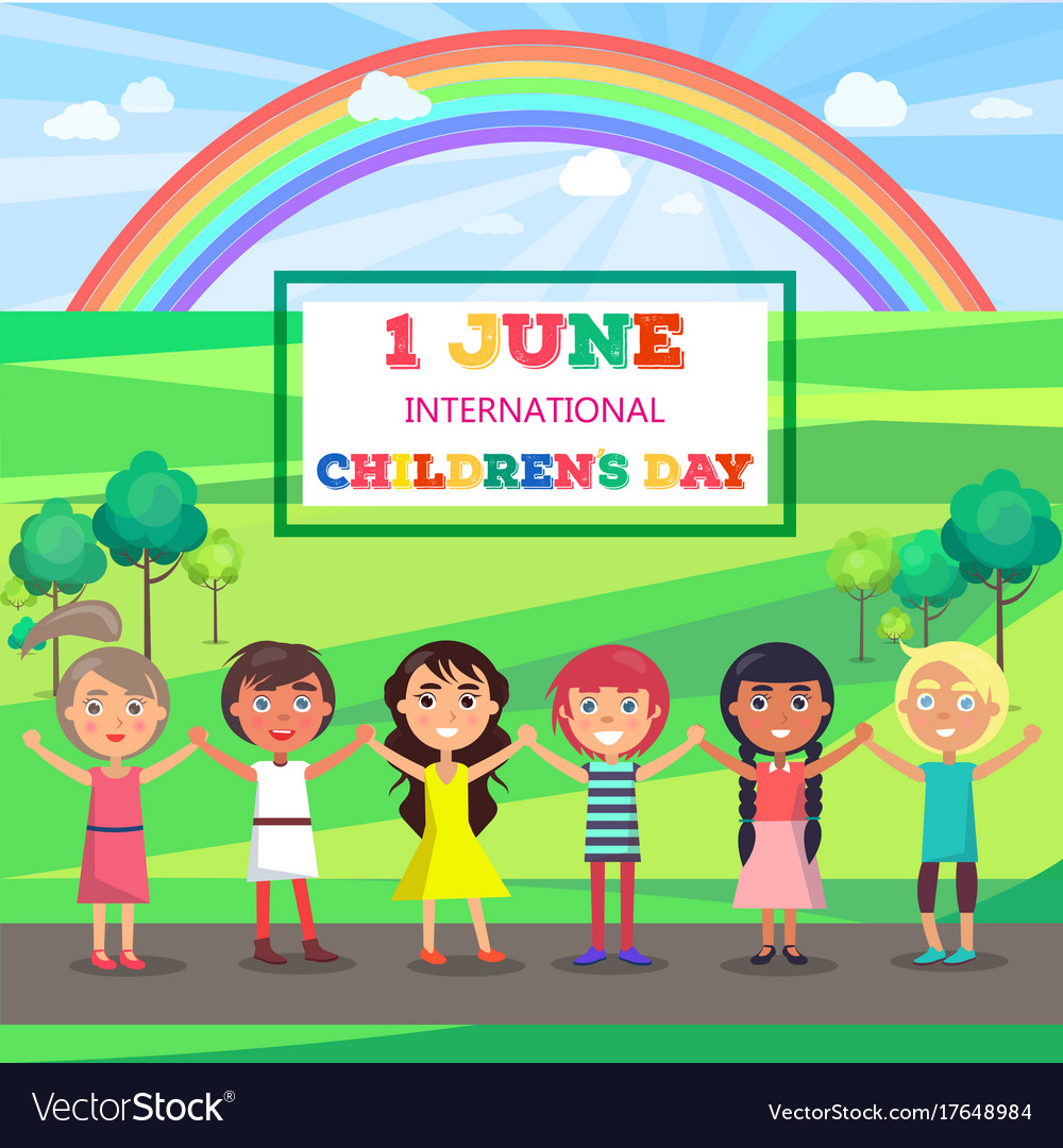 Happy Children Day Poster With Kids In Park Vector Image