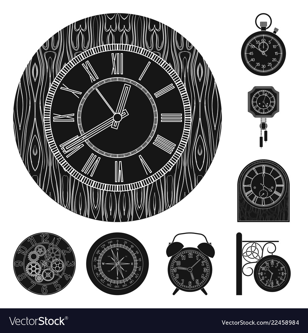 Isolated object of clock and time sign set vector image Isolated object of clock and time sign set
