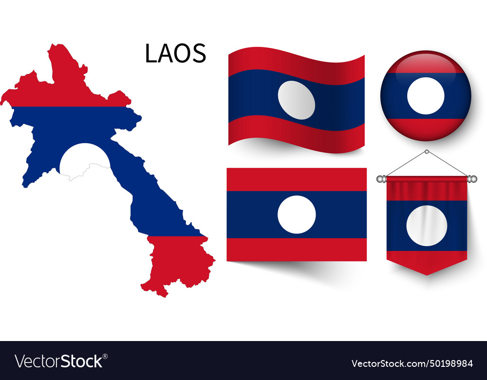 Map of laos and the various flags Royalty Free Vector Image