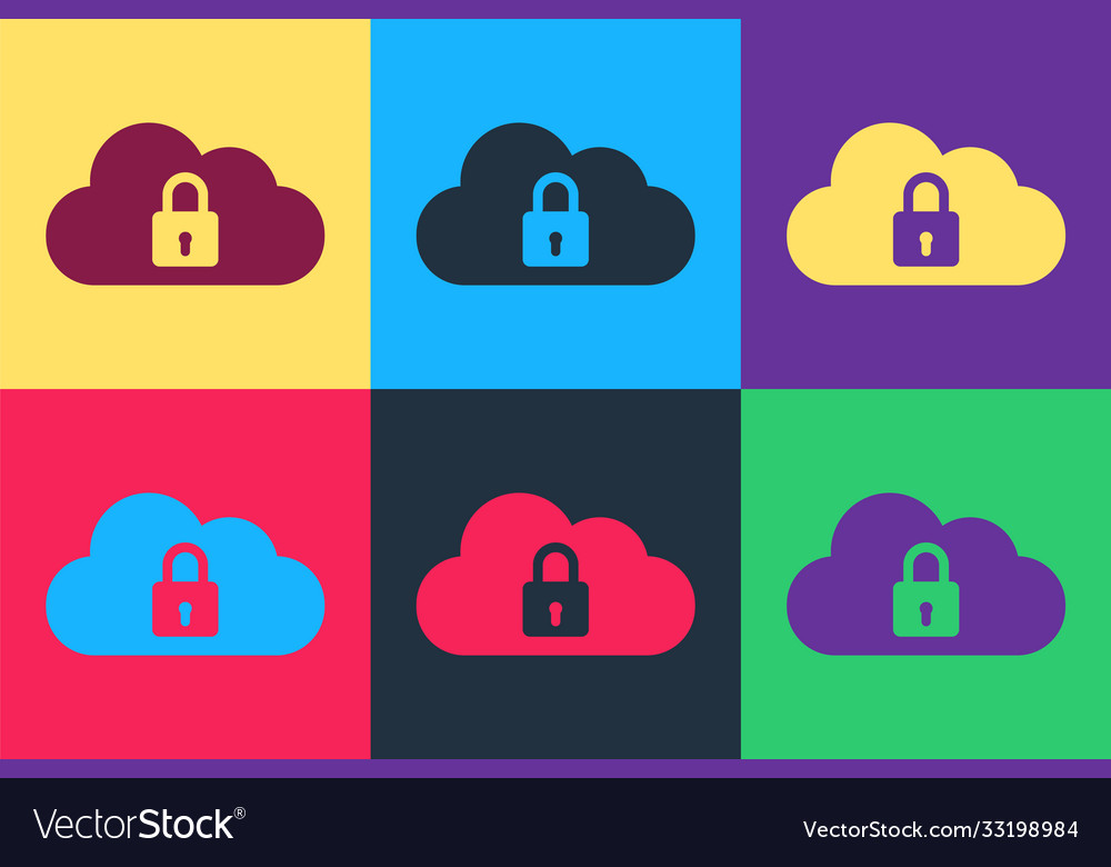 Pop art cloud computing lock icon isolated vector image Pop art cloud computing lock icon isolated