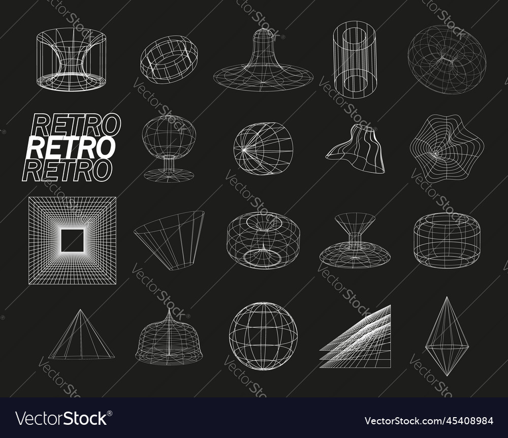 Retrofuturistic wireframe line elements