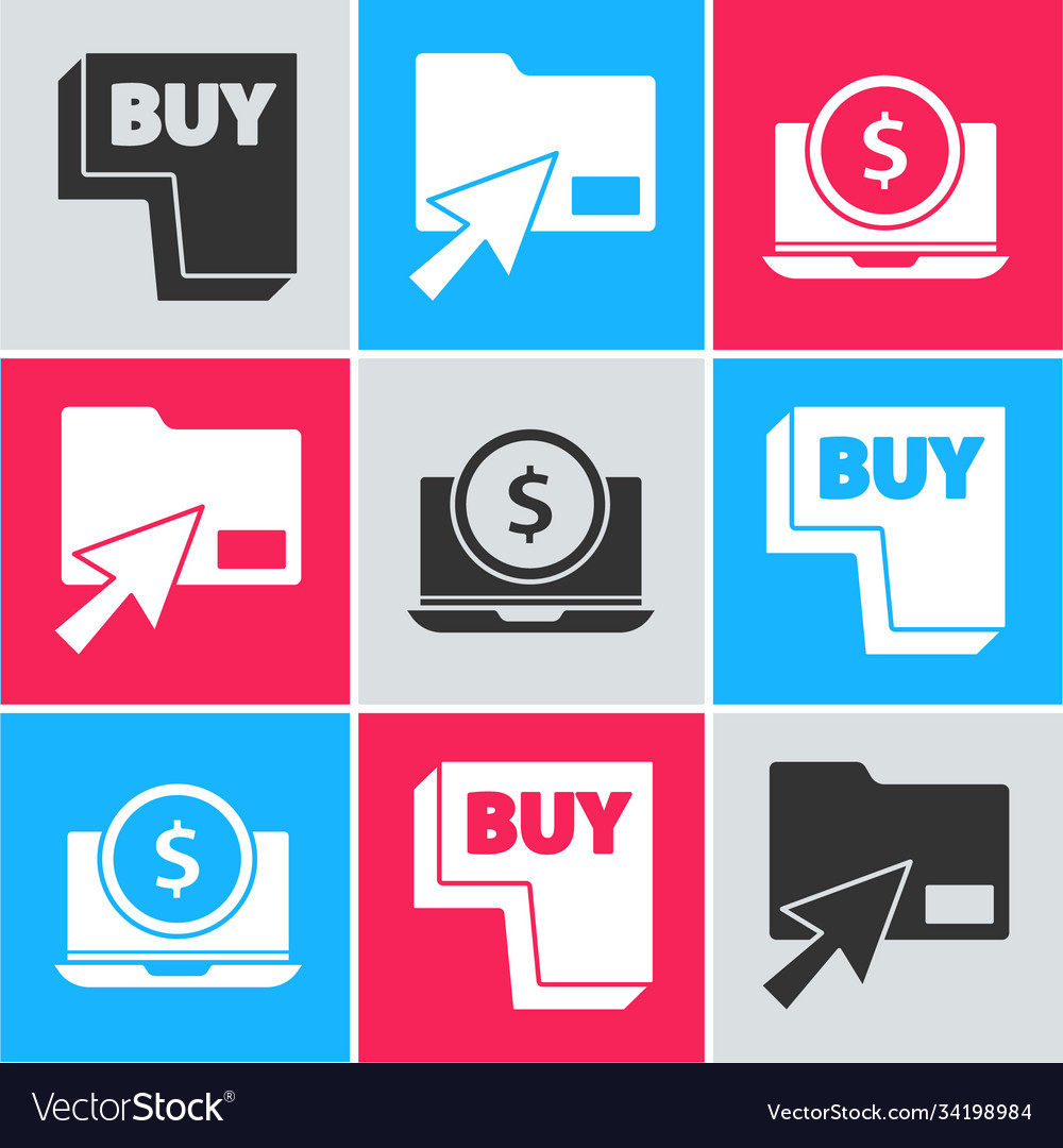 Set buy button cursor click document folder vector image Set buy button cursor click document folder