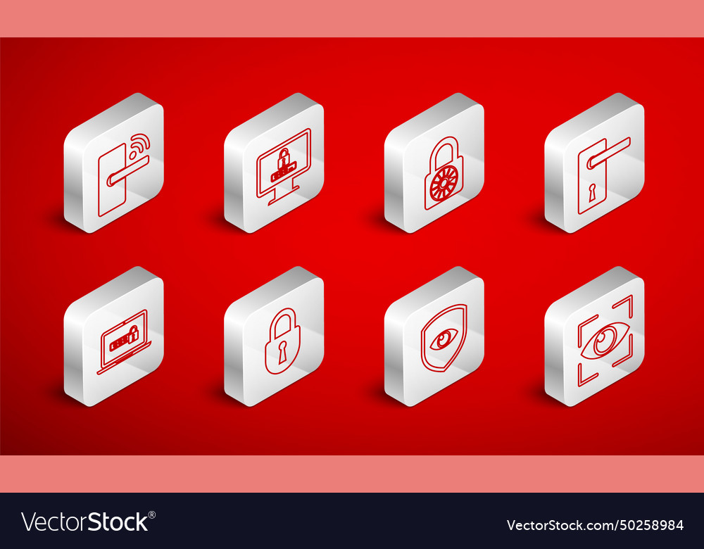 Set line eye scan monitor with password safe vector image Set line eye scan monitor with password safe