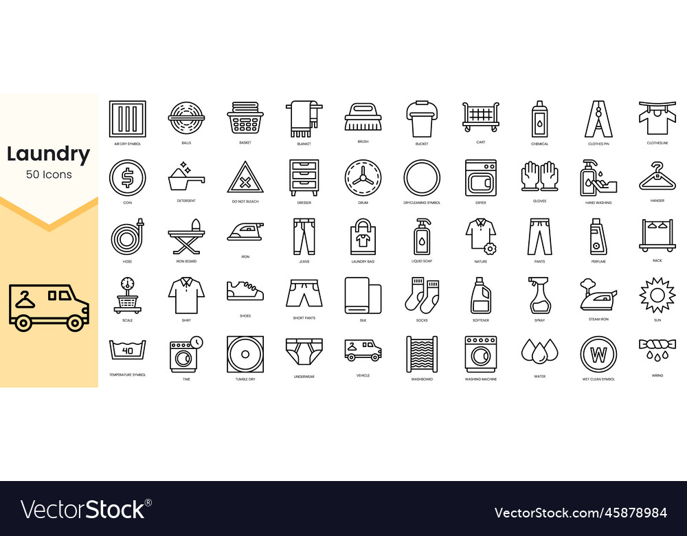 Simple outline set of laundry icons linear style