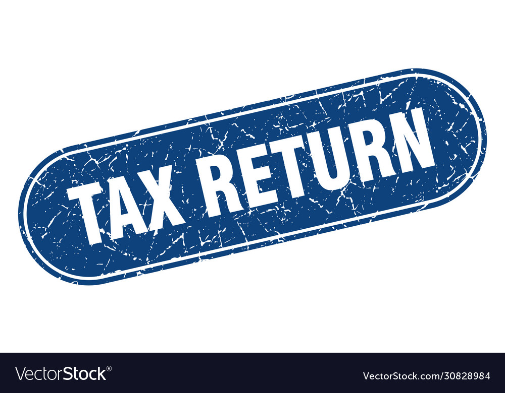 Tax return sign grunge blue stamp label