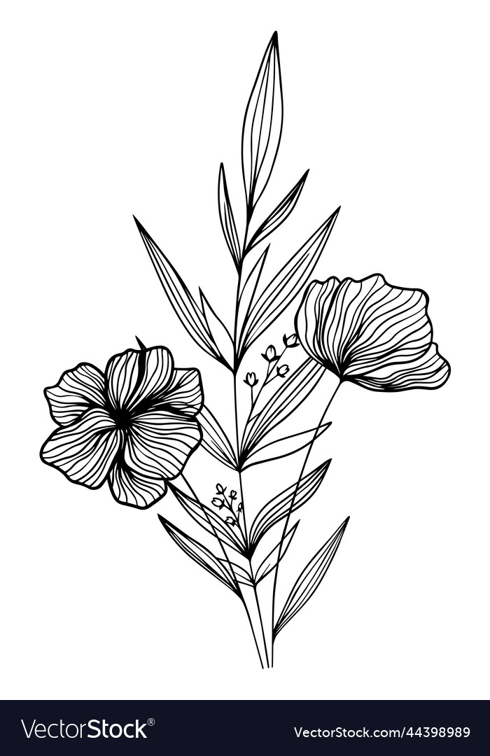 Black simple flowers and white art vector image Black simple flowers and white art