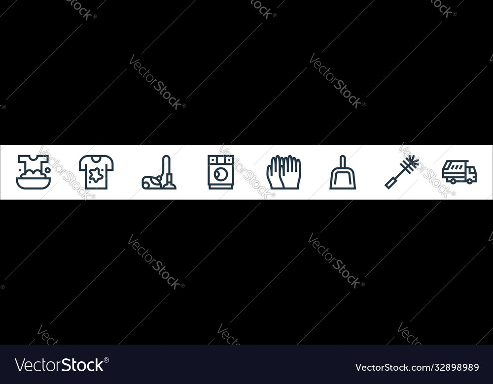 Cleaning line icons linear set quality vector image Cleaning line icons linear set quality