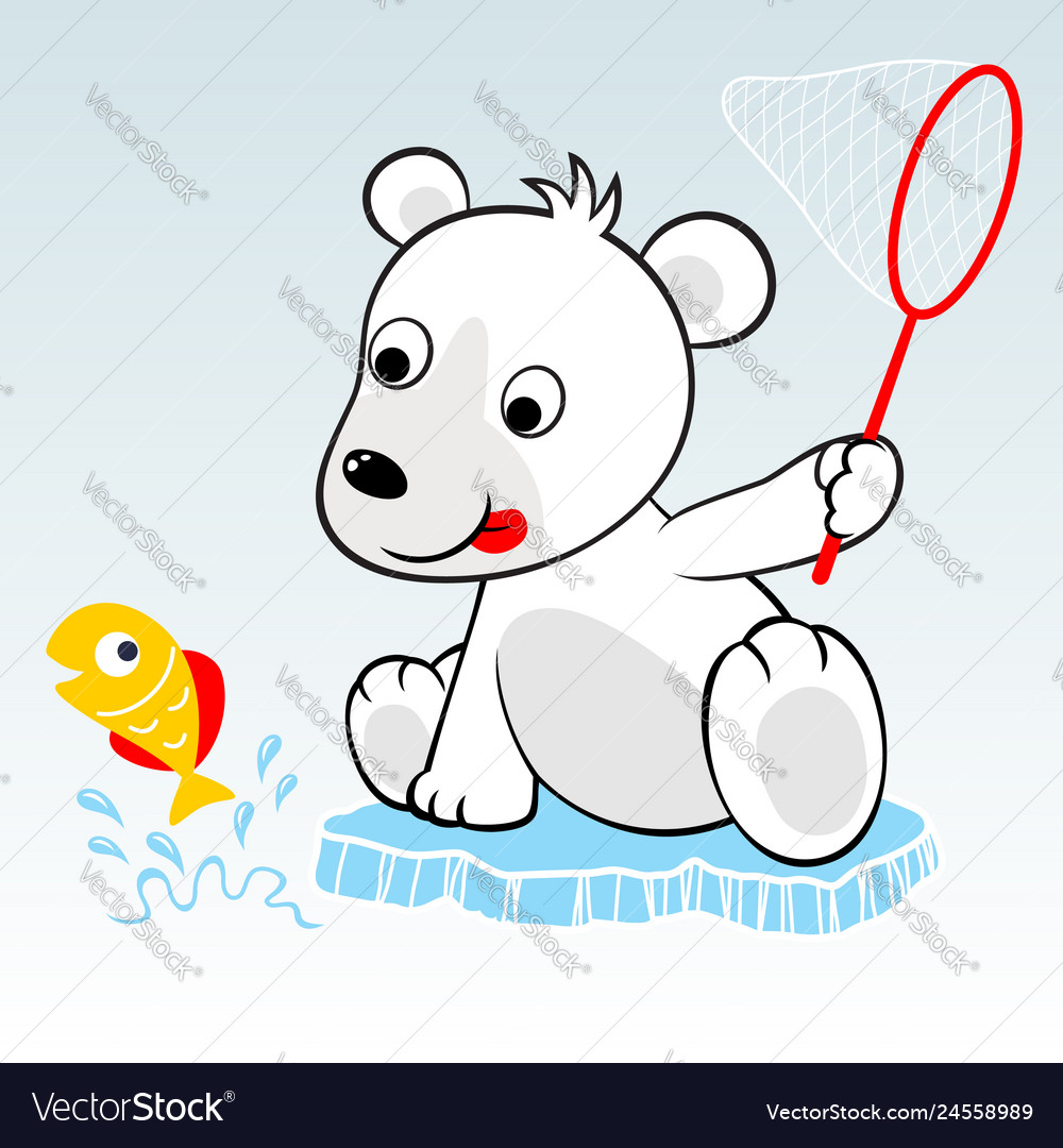 Funny Polar Bear Cartoon Try To Catch Fish Vector Image