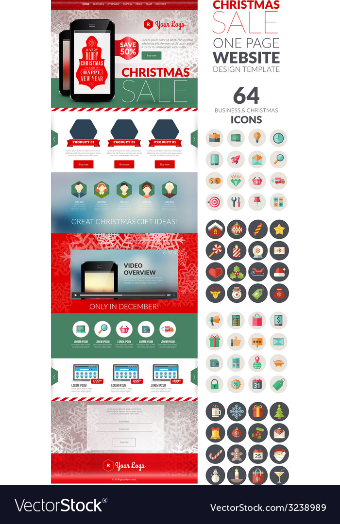One page website template with icon set
