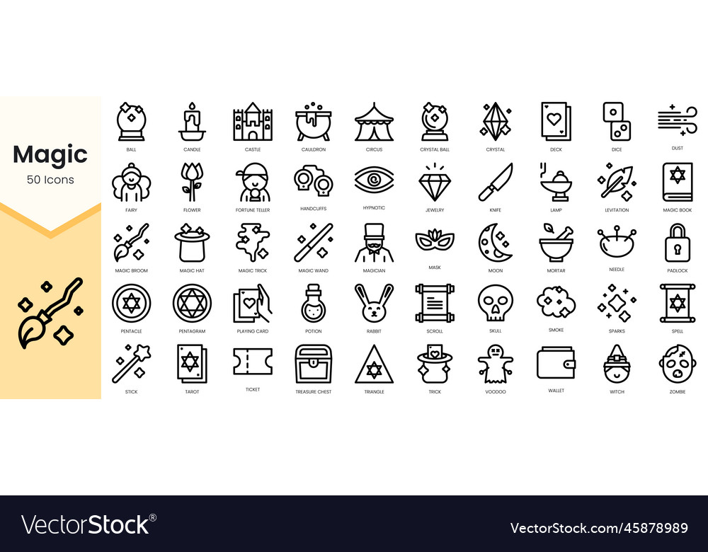 Simple outline set of magic icons linear style vector image Simple outline set of magic icons linear style