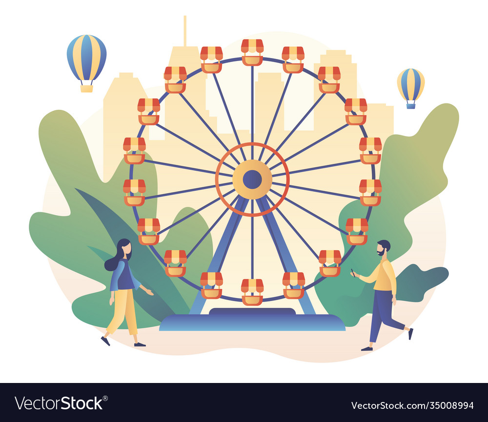 Amusement park concept tiny people with carousels vector image Amusement park concept tiny people with carousels