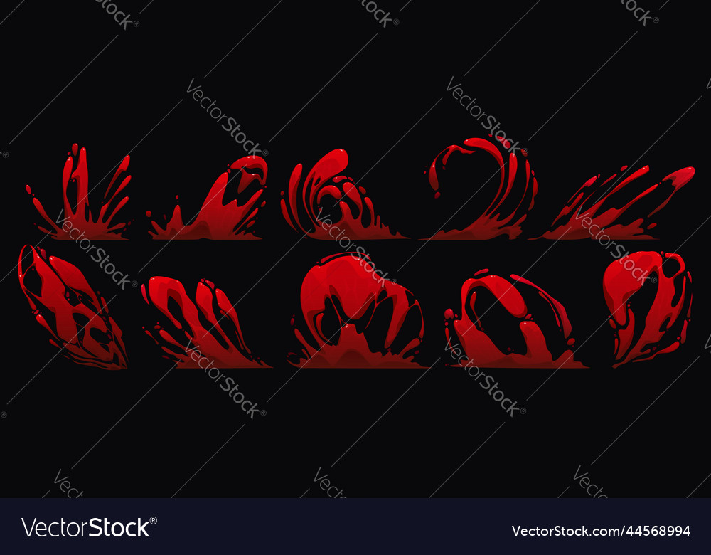 Blood splash vfx game video animation effect set Vector Image