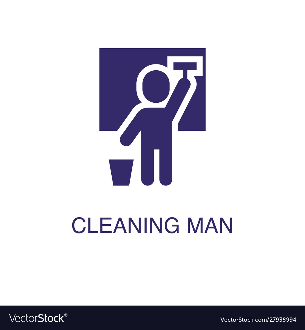 Cleaning man element in flat simple style on white