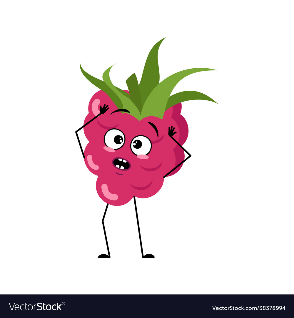 Cute raspberry character with emotions in a panic vector image Cute raspberry character with emotions in a panic