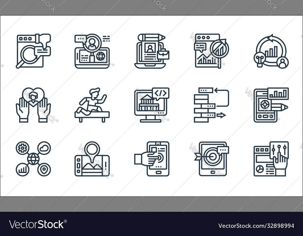 Digital transformation line icons linear set vector image Digital transformation line icons linear set