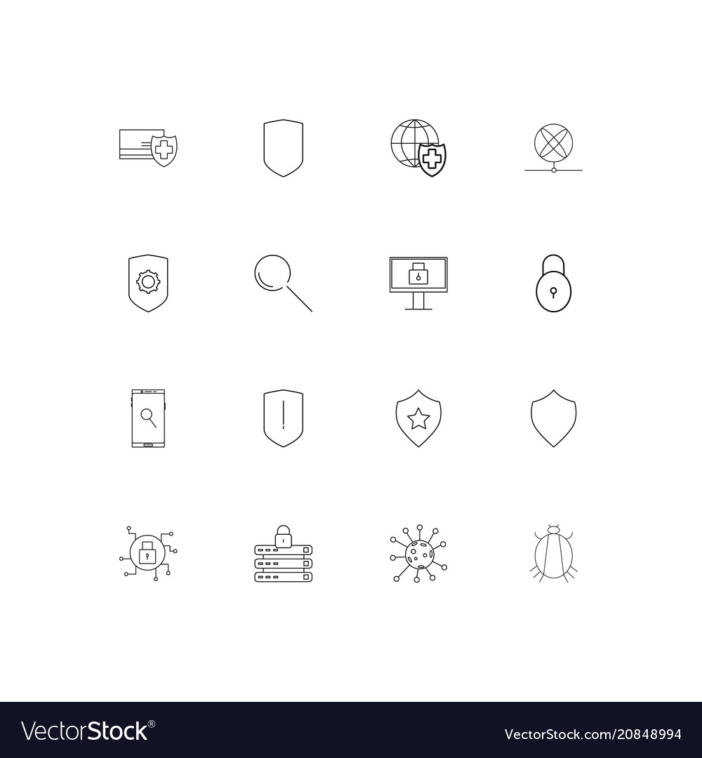 Internet security linear thin icons set outlined