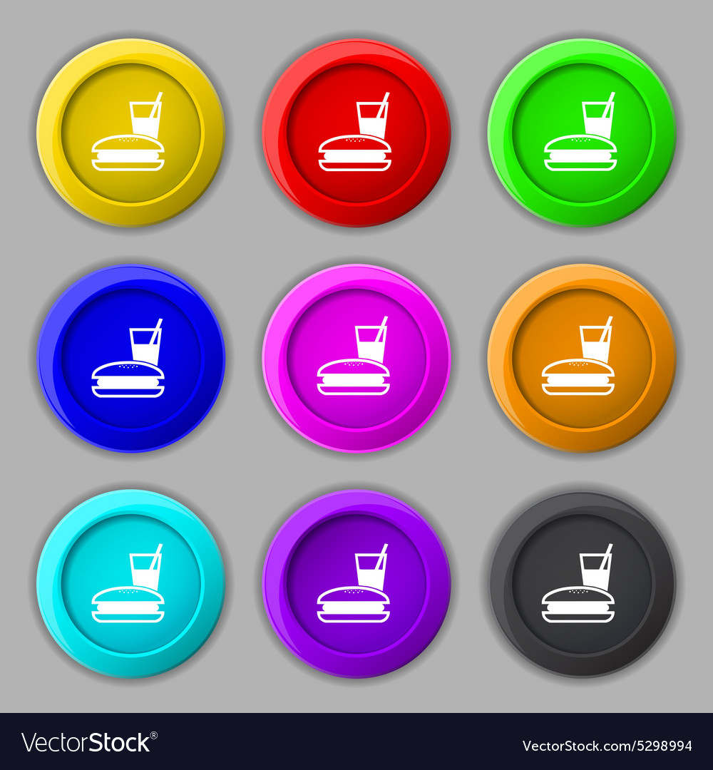 Lunch box icon sign symbol on nine round colourful