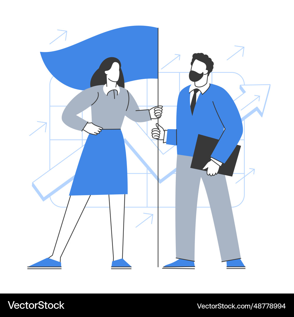Man and woman raised flag Royalty Free Vector Image
