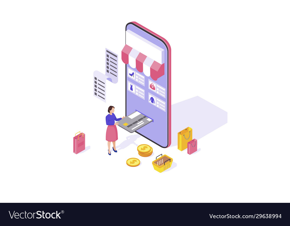 Online shopping app isometric