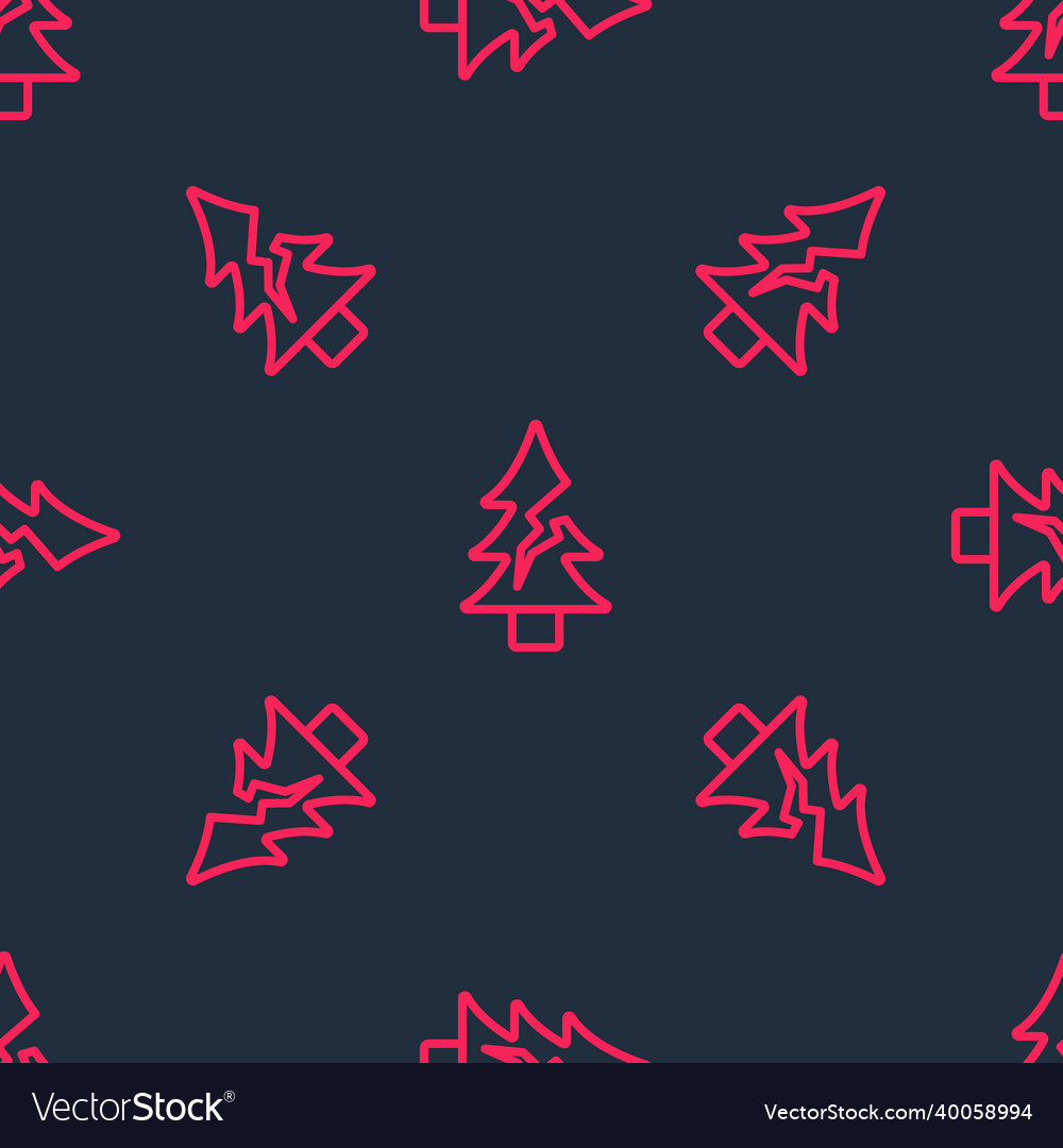 Red line tree icon isolated seamless pattern vector image Red line tree icon isolated seamless pattern