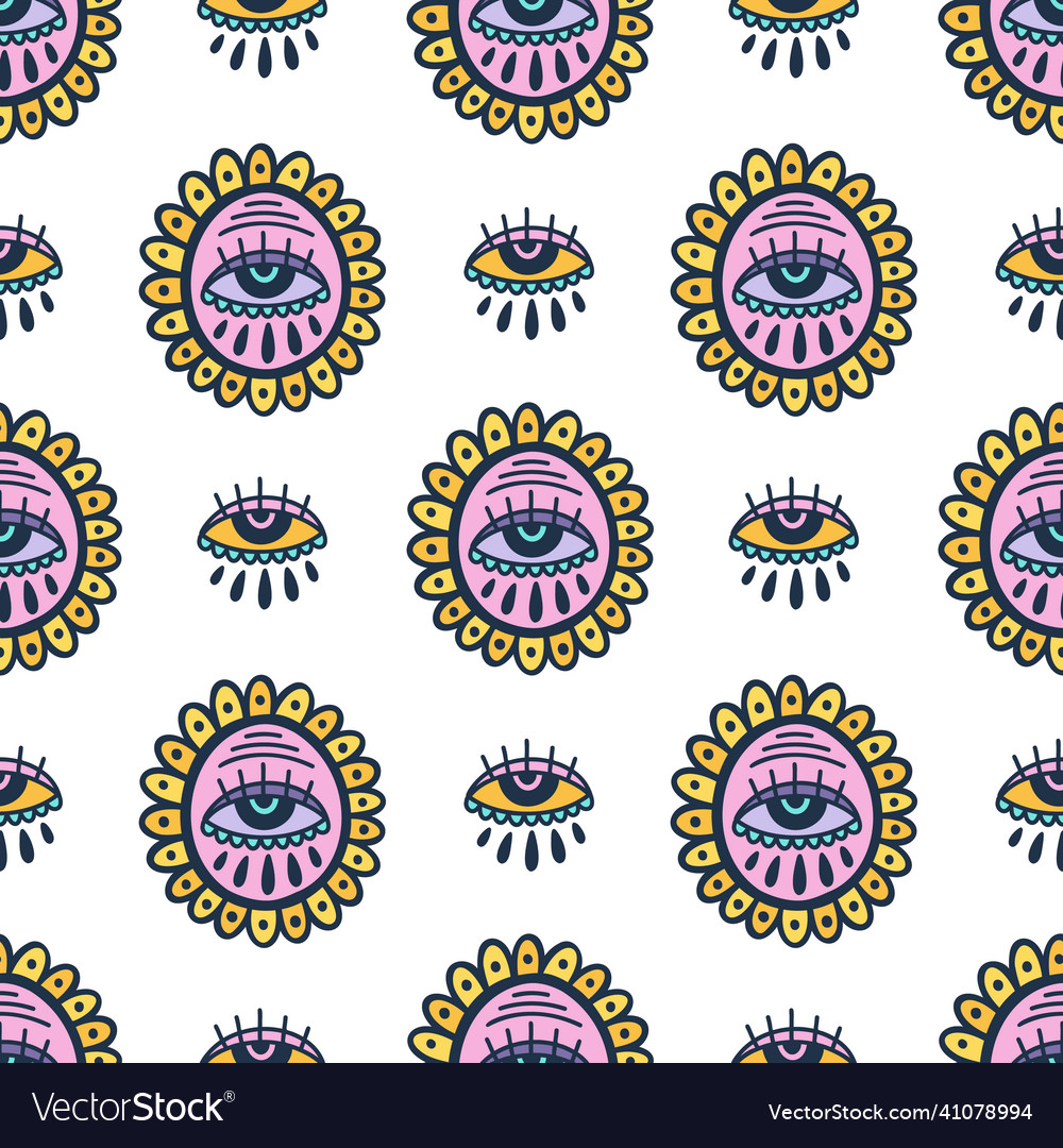 Seamless pattern evil eye third element hand drawn