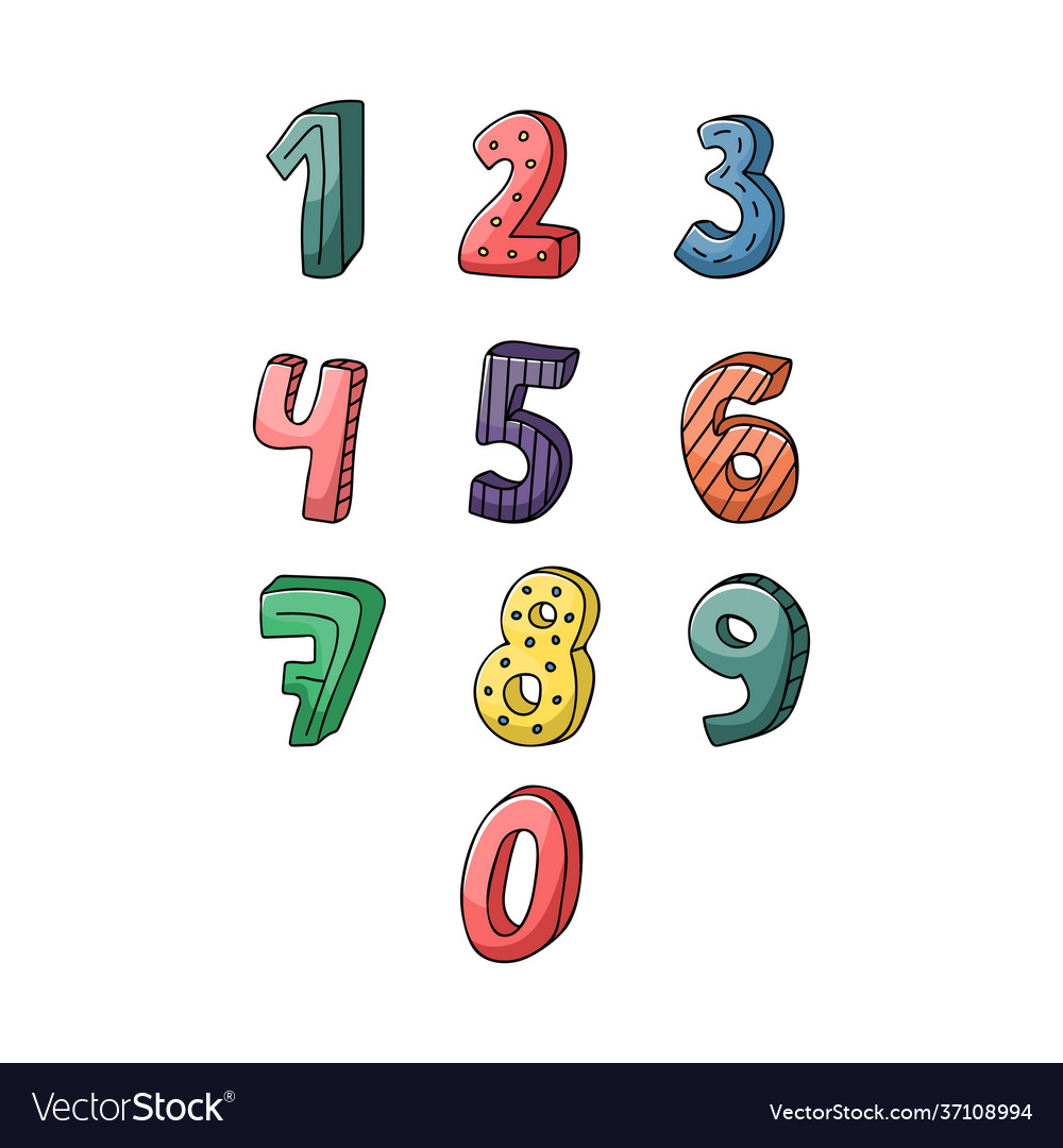 Set creative hand drawn numbers